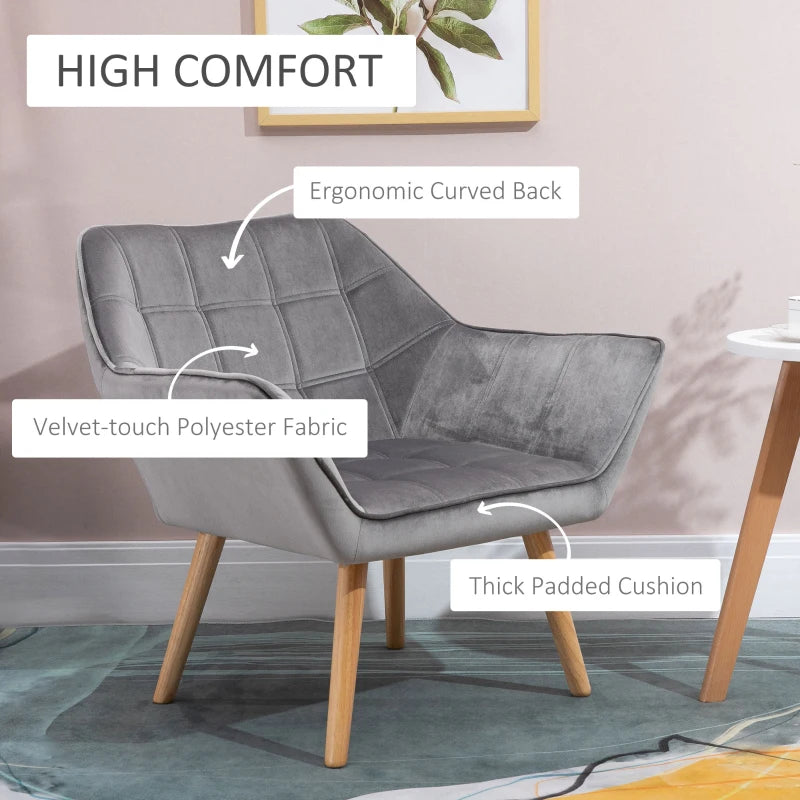 Stylish Accent Chair with Wide Arms and Slanted Back for Bedroom or Living Room Seating in Grey