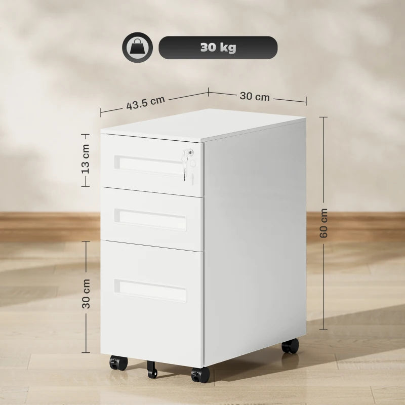 Vinsetto White Three-Drawer Steel Filing Cabinet - Modern Office Storage Solution for Organizing Documents and Files