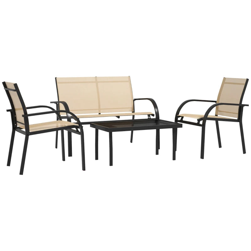 Four-Piece Curved Steel Garden Dining Set in Beige and Grey for Outdoor Relaxation