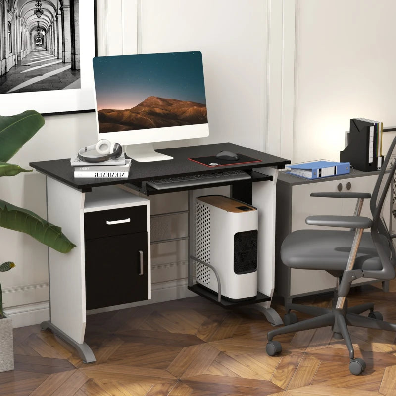 Black Computer Desk with Sliding Keyboard Tray, Storage Drawers & Host Box Shelf - Home Office Study Workstation 100x52x75cm