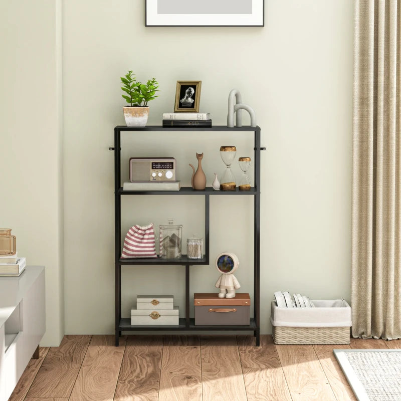 Stylish 4-Tier Charcoal Grey Bookshelf with Open Shelves - Modern Storage Solution for Home or Office