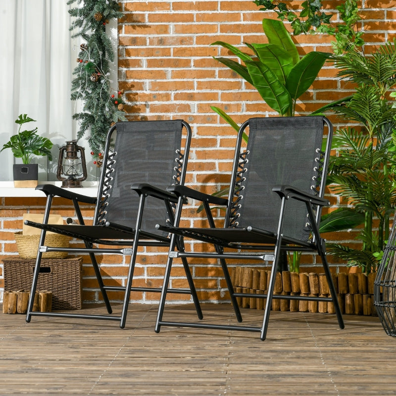 6-Piece Black Outdoor Folding Chair Set with Armrests