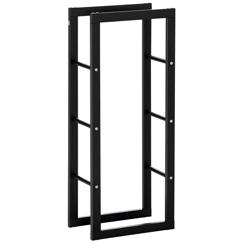 Tall Metal Firewood Log Holder Rack - Indoor/Outdoor Fireplace Wood Storage Shelf, Rust-Resistant, Black, 40W x 25D x 100H cm