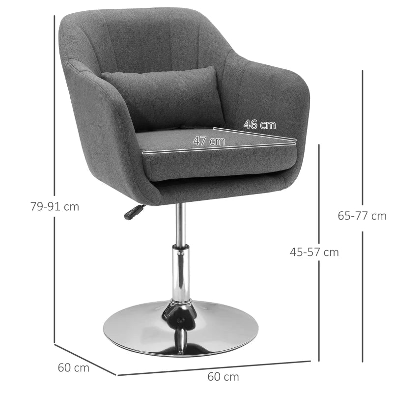 Contemporary Swivel Linen Accent Chair with Adjustable Height and Lumbar Support for Living Room and Office, Dark Grey