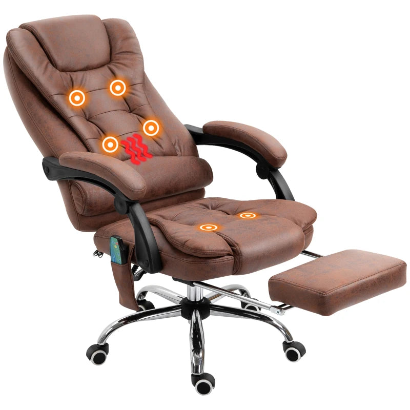 Vinsetto Heated Massage Office Chair - 6 Vibration Points, Ergonomic High Back, Adjustable Recliner with Footrest - Brown