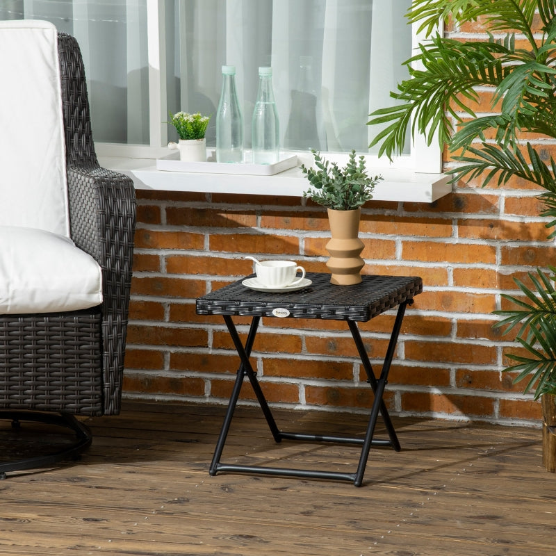 Black Square Wicker Rattan Folding Table