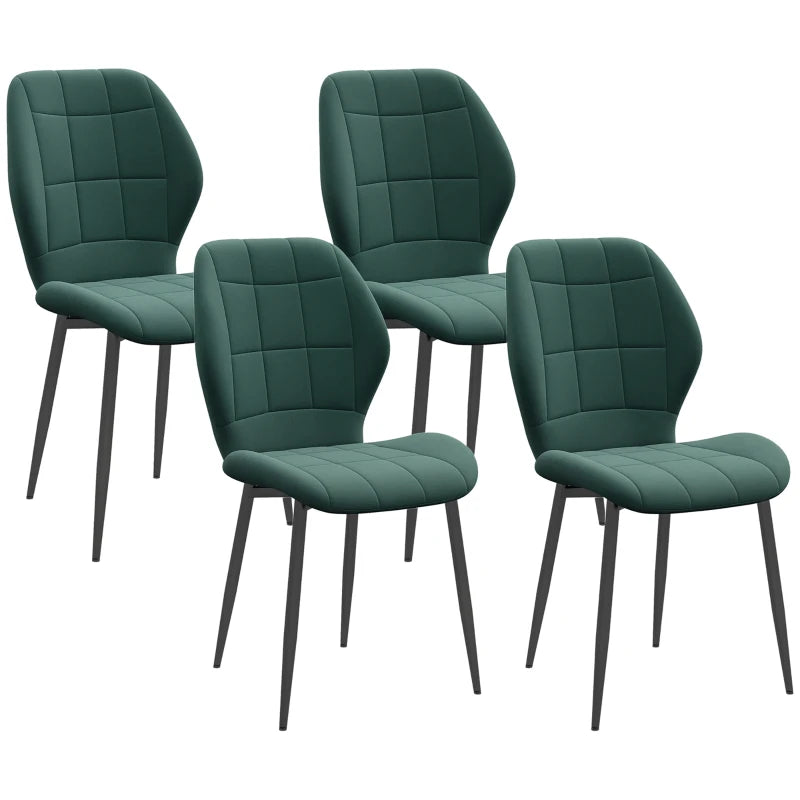 Set of 4 Green Flannel Relaxed Tub Dining Chairs - Cozy, Stylish Seating for Home or Restaurant Use
