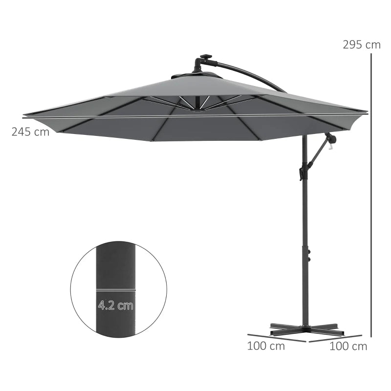 Grey Solar LED Cantilever Garden Umbrella