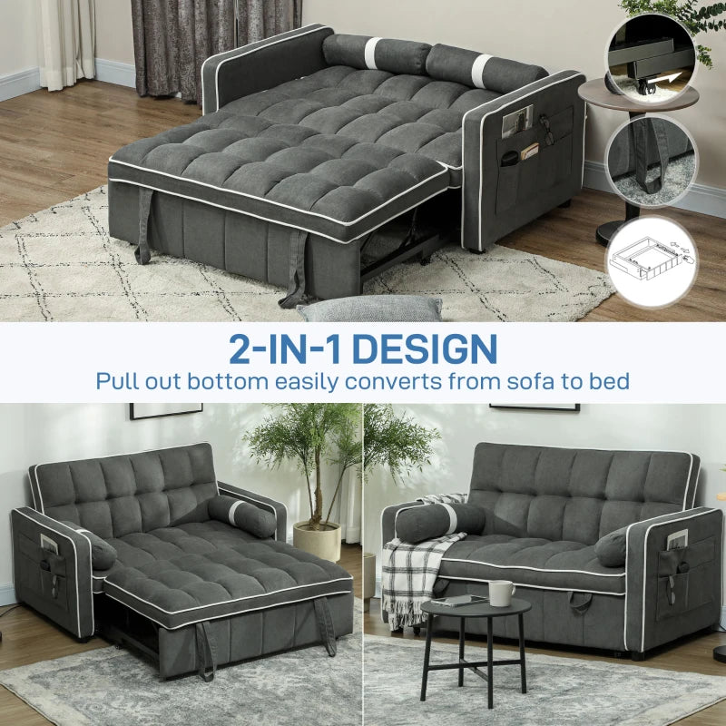 Charcoal Grey Two-Seater Linen-Look Sofa Bed for Stylish Living Spaces