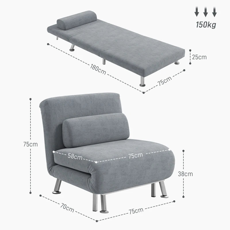 Stylish Grey Velvet-Feel Sleeper Chair for Comfortable Seating and Relaxation
