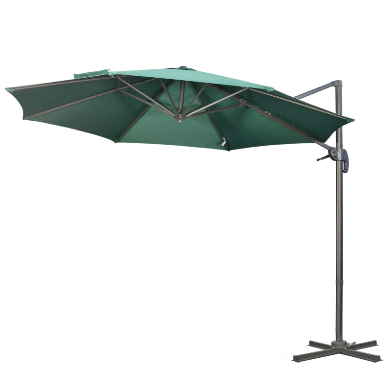 Green Cantilever Garden Umbrella with 360° Rotation, Crank Handle, and Tilt