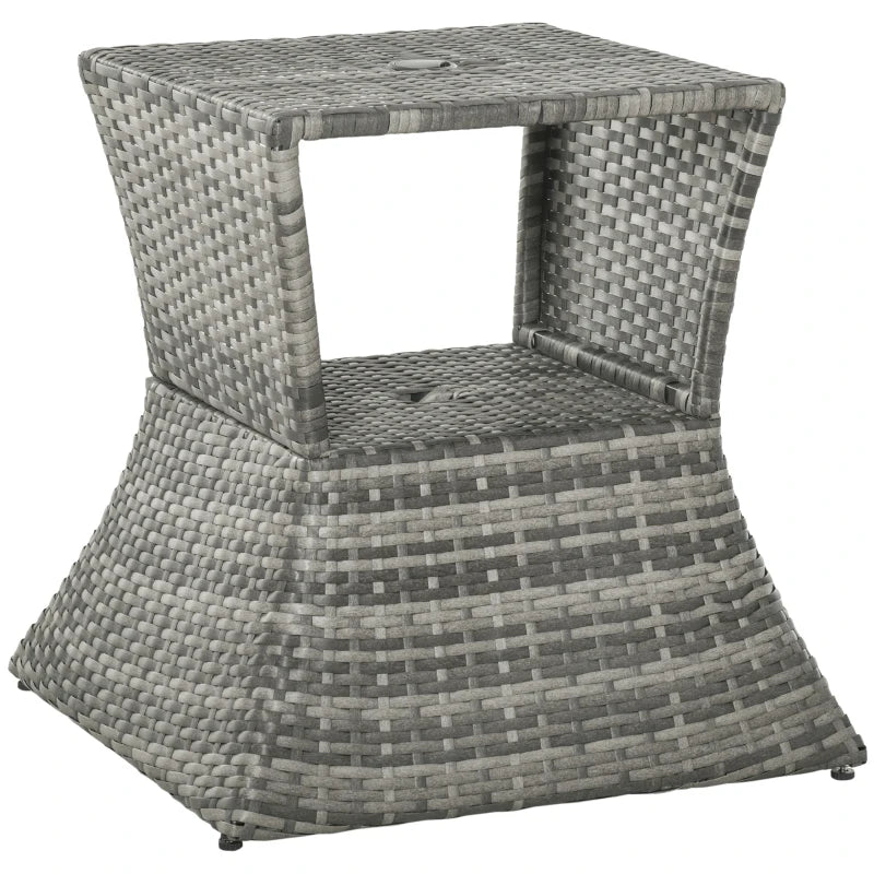 Grey Rattan Wicker Patio Coffee Table with Umbrella Hole and Storage