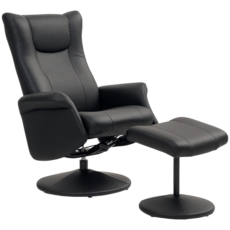 Stylish Swivel Recliner Chair with Footstool - Adjustable PU Leather Armchair for Living Room, Black