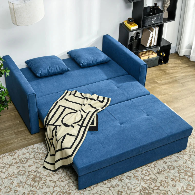 Modern 2 Seater Sofa Bed with Hidden Storage, Convertible Loveseat Couch in Deep Blue for Living Room