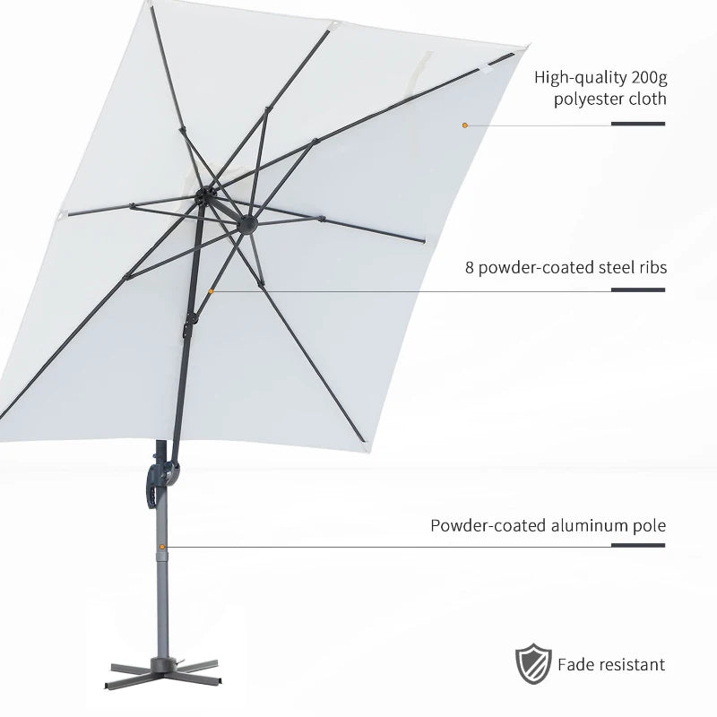 Square Rotating Cream White Umbrella Parasol - 245x245x248 cm