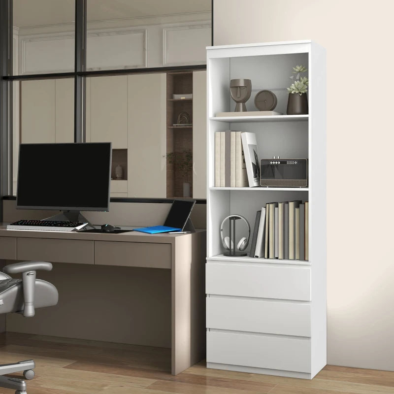 Elegant 180cm Tall White Bookcase with Shelves and Drawers - Perfect for Home or Office Storage