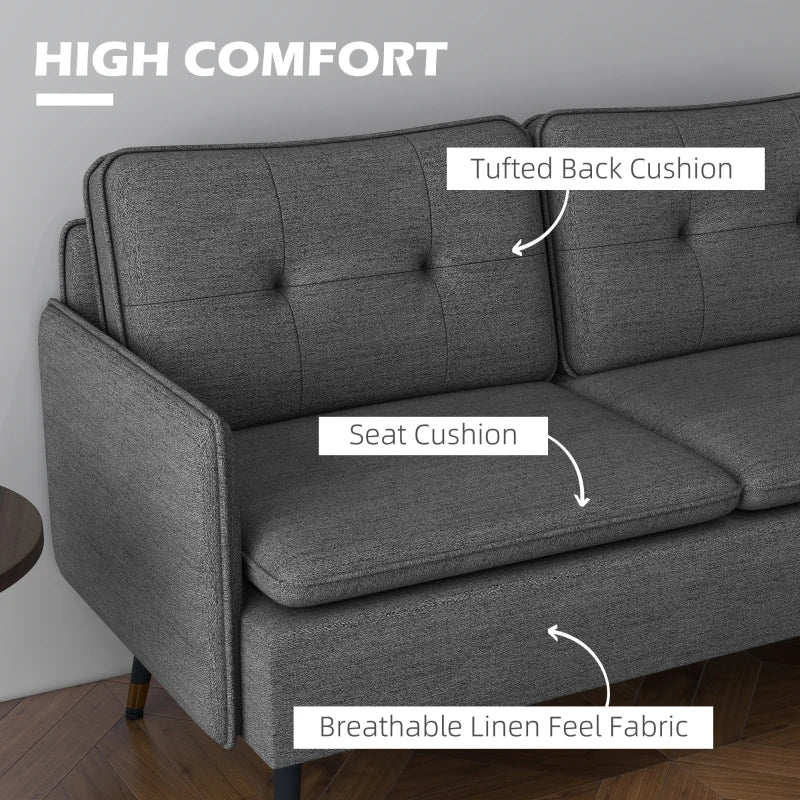 Modern Two-Seater Sofa with Button Tufting and Cushions, Stylish Loveseat for Living Room or Guest Room, Dark Grey