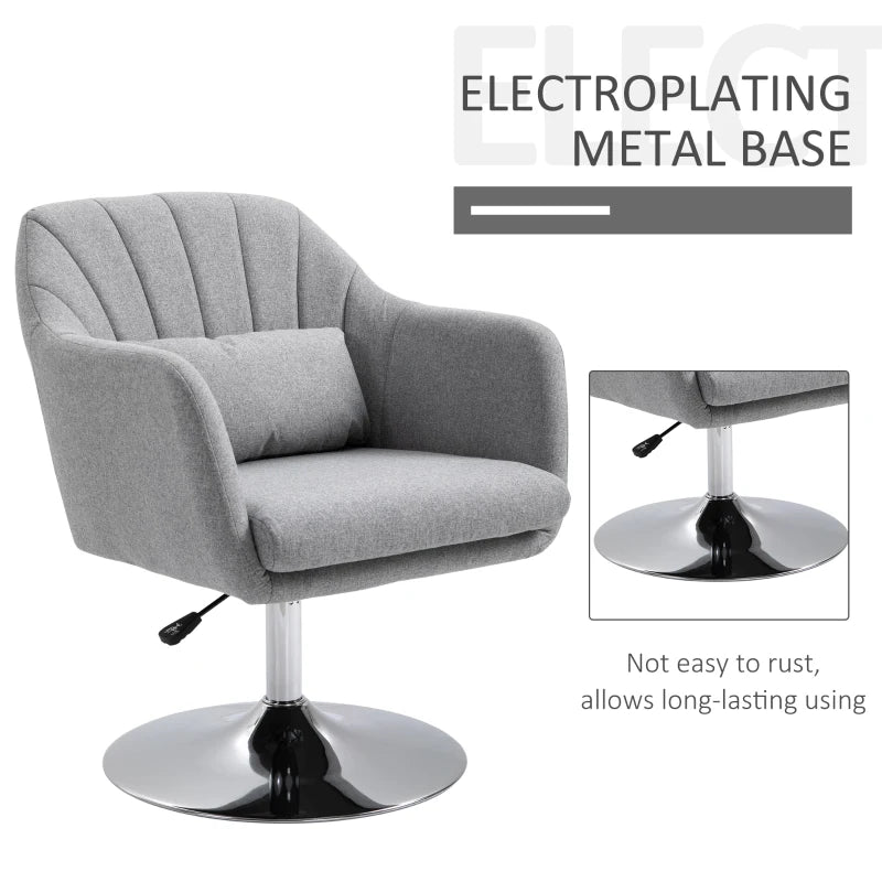 Contemporary Swivel Linen Accent Chair with Adjustable Height and Lumbar Support for Living Room and Office, Light Grey
