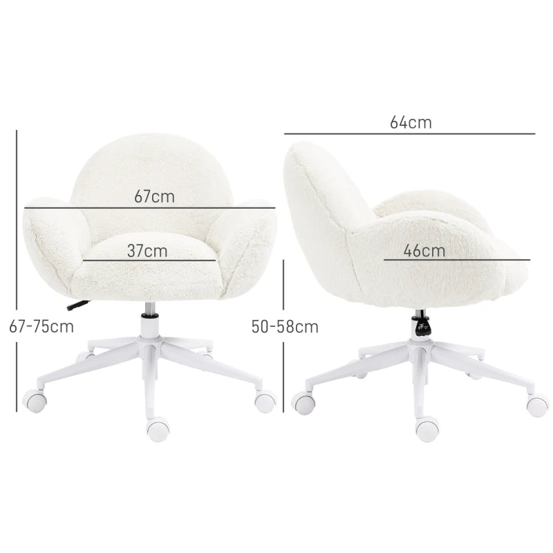 Cute Fluffy Makeup Vanity Chair with Rolling Wheels - Cream White Desk Chair for Bedroom & Living Room Decor