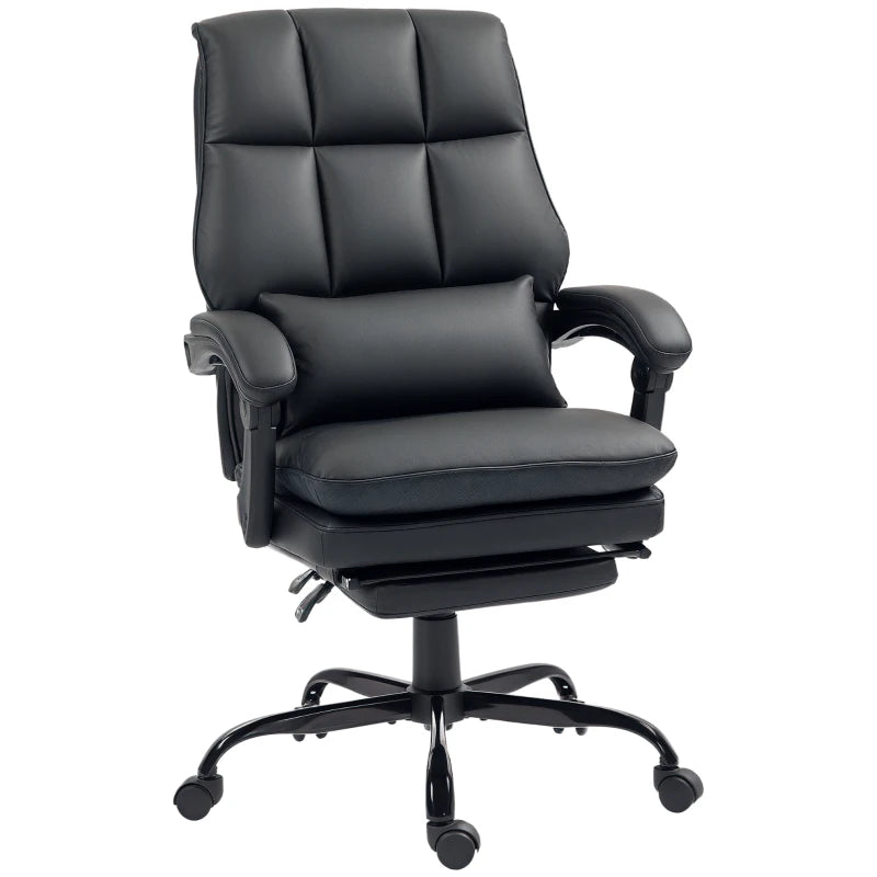 Ergonomic Faux Leather Reclining Office Chair with Footrest - Stylish Black Comfort for Home & Office Use