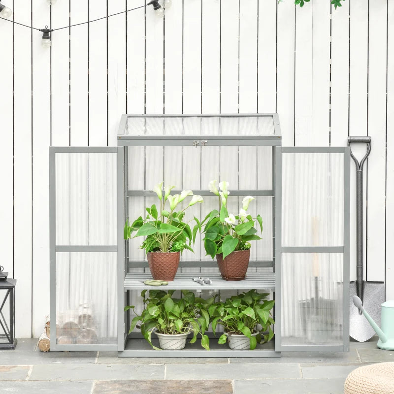 Wooden Greenhouse Grow House with Adjustable Shelf, Light Grey