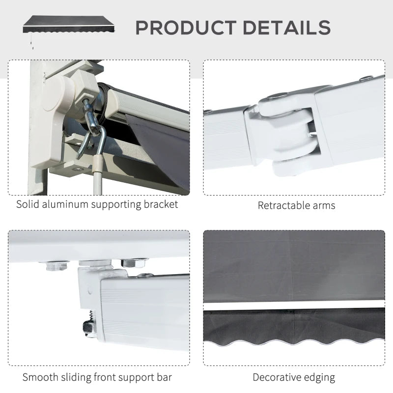 3.5m x 2.5m Dark Grey Retractable Awning Canopy