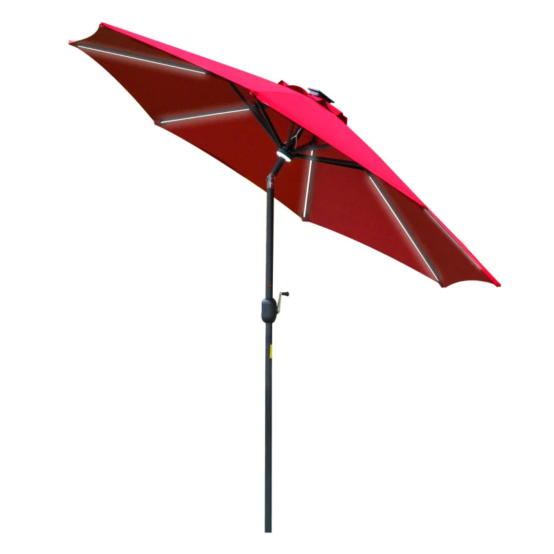 Red Solar LED Garden Parasol - 2.7m Sun Umbrella