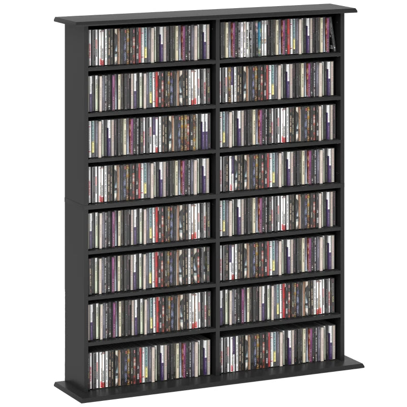 16-Compartment Black Media Shelf - Stylish Storage Solution for DVDs, Games, and Books - Perfect for Home Organization