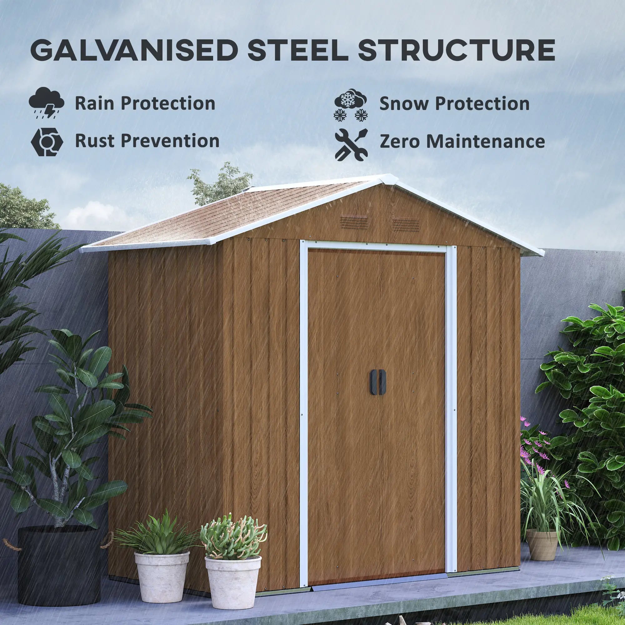 6.5ft x 3.5ft Brown Wood Effect Metal Shed