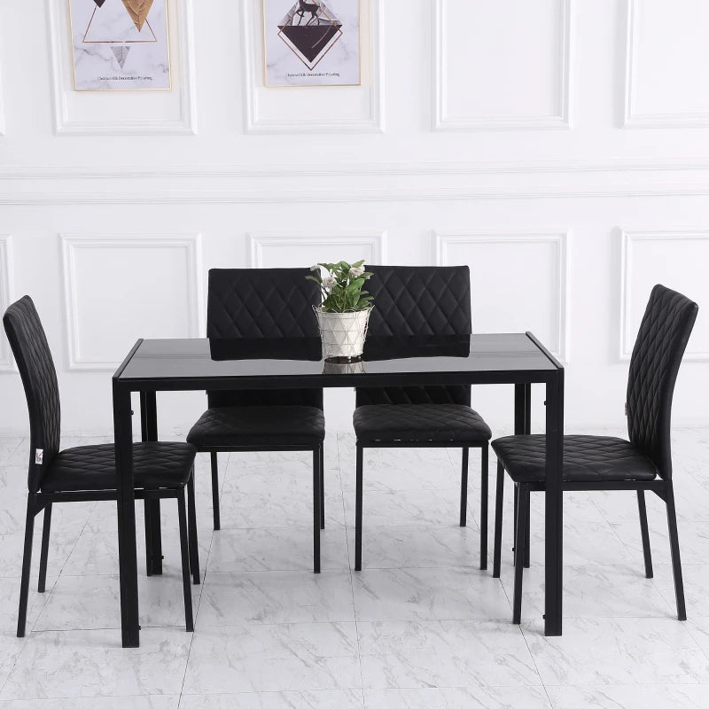 Set of 4 Modern Black Dining Chairs - Upholstered Faux Leather Accent Chairs with Metal Legs for Kitchen
