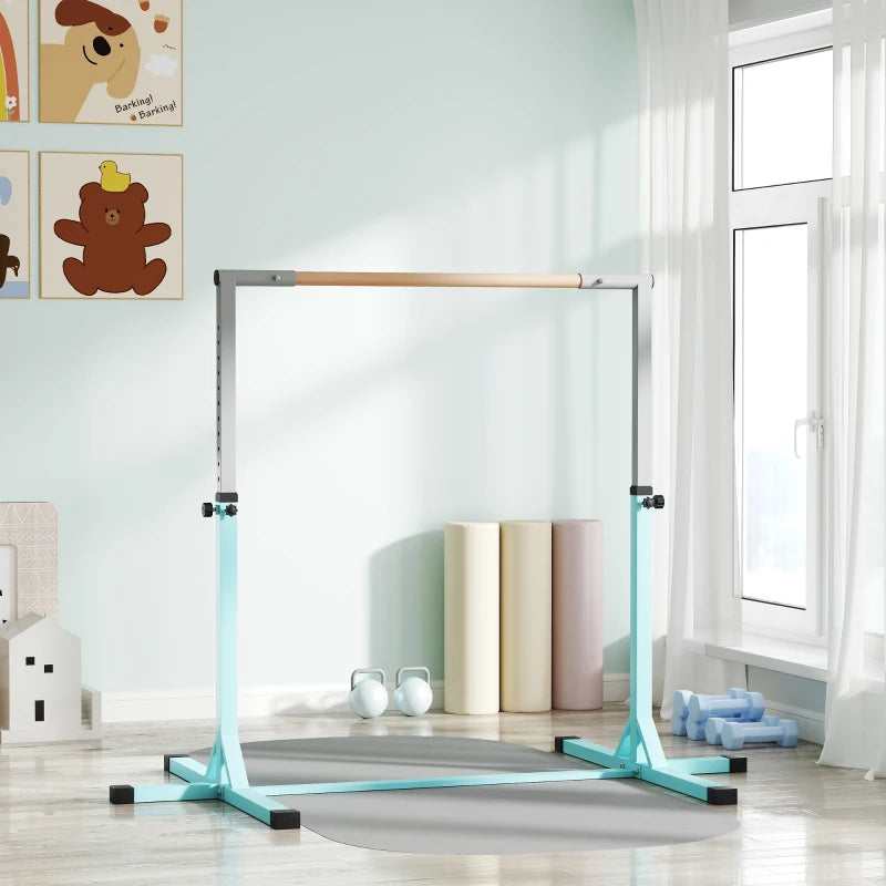 Adjustable Gymnastics Horizontal Bar for Kids Fitness Training Light Blue Junior High Bar