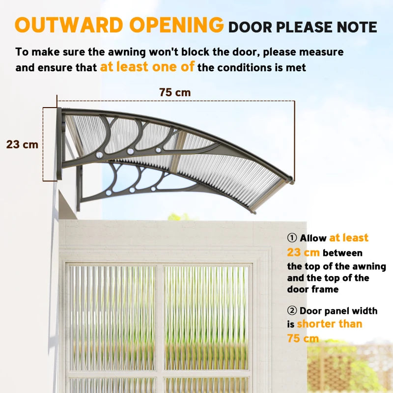 100 x 75cm Clear Front/Back Door Canopy - Aluminium Rigid Plastic Polycarbonate Rain Shelter