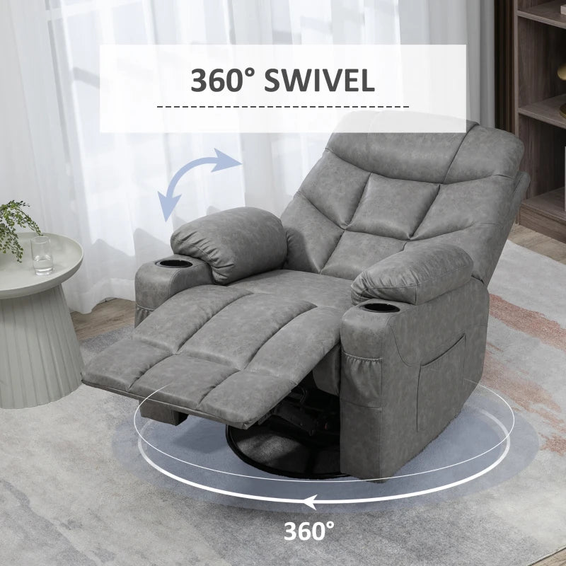 Thick Padded Faux Leather Recliner Armchair in Light Grey for Ultimate Comfort and Style