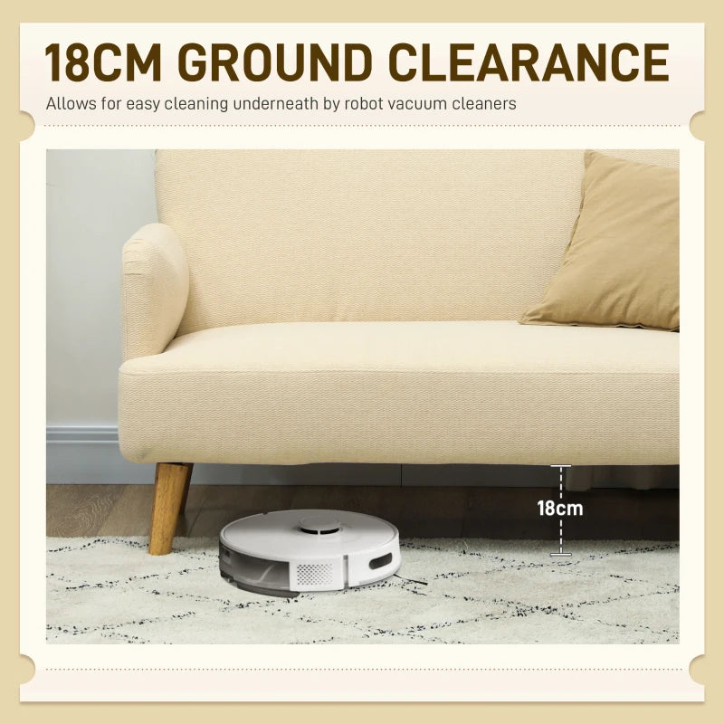 Velvet Feel Fabric 2 Seater Sofa - Small Loveseat with Thick Padding and Wooden Legs in Cream White