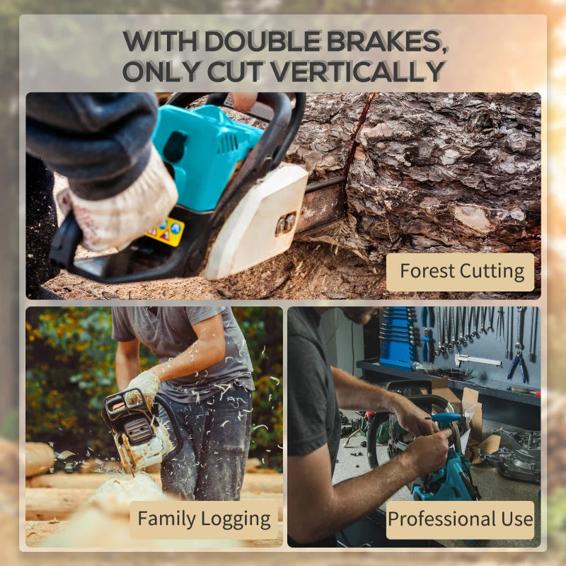 2000W Aluminium Chainsaw with Double Brake, 40cm Blade, for Wood, Trees & Branches - Blue