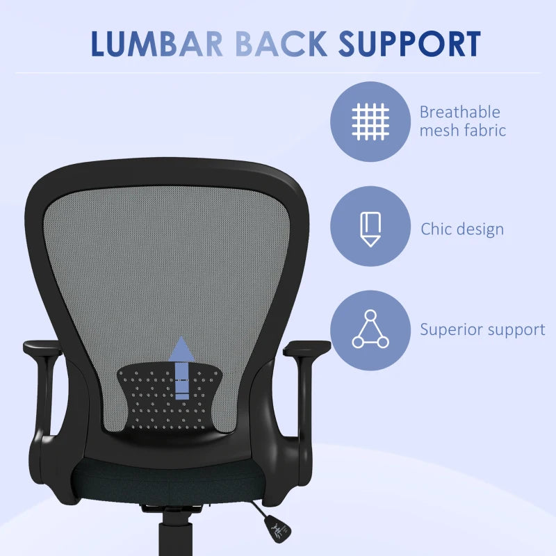 Vinsetto Ergonomic Mesh Office Chair with Flip-Up Armrests, Lumbar Support & Swivel Wheels - Stylish Grey Desk Chair
