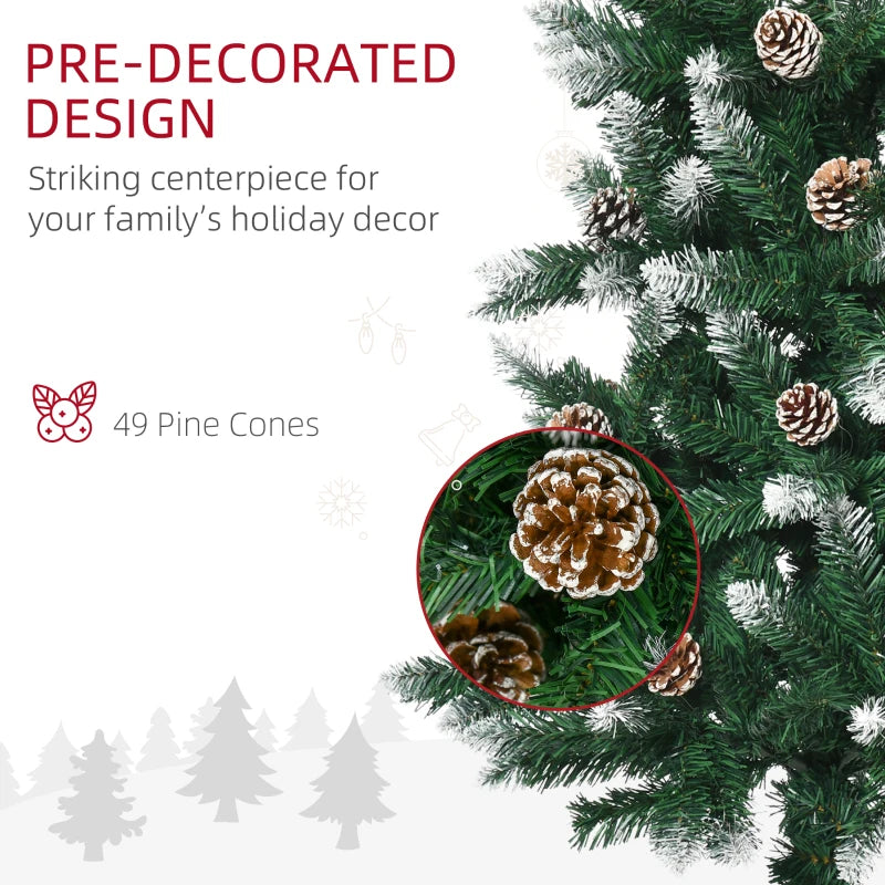 6 Ft Snowy Artificial Christmas Tree with Realistic Branches & Pine Cones - Indoor Holiday Decoration in Green & White