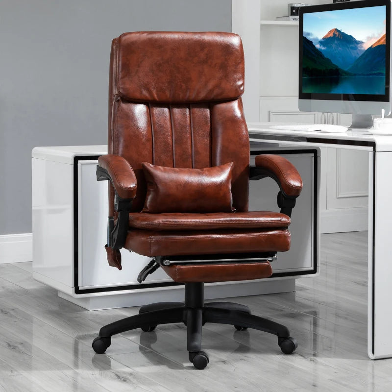 Vinsetto Brown PU Leather Office Chair with 7-Point Vibrating Massage, Adjustable Height, Reclining Back & Footrest - Comfort & Style