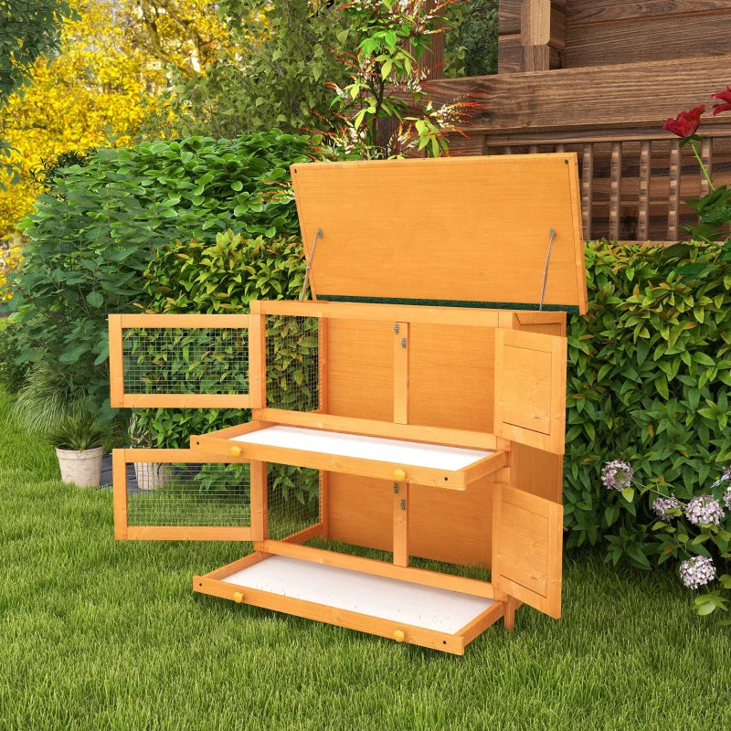 Double Tier Wooden Rabbit Hutch - Large 2-Tier Home for Rabbits & Guinea Pigs - Pet Lovers Choice, Natural Design