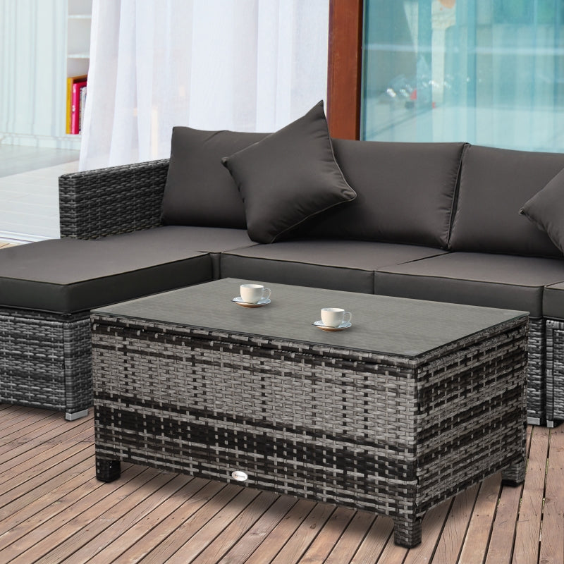 Grey Rattan Garden Coffee Table with Glass Top