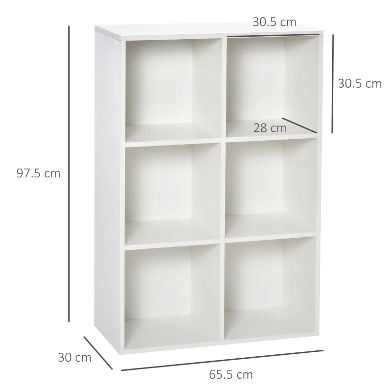 Stylish Six-Cube Bookcase in White Wood Effect - Modern Storage Solution for Home or Office Organization