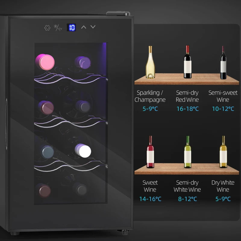 Mini Table Top Wine Fridge - 8 Bottle, 17L, Quiet Under Counter Cooler with Glass Door & Digital Control