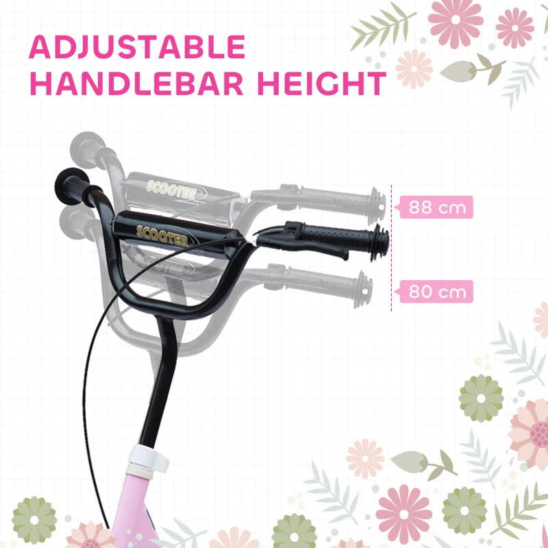 Pink Kids Kick Scooter with 12" EVA Tyres, Big Wheels & Rear Brake - Perfect for Ages 5-12