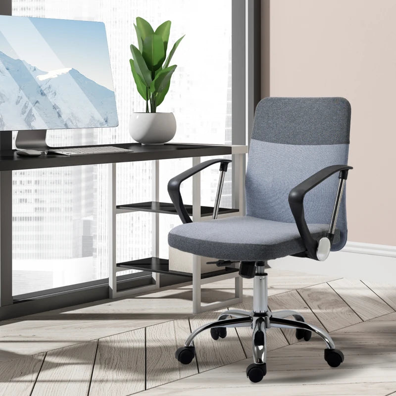 Vinsetto Grey Linen Fabric Swivel Office Chair - Adjustable Computer Desk Chair with Wheels for Home Study