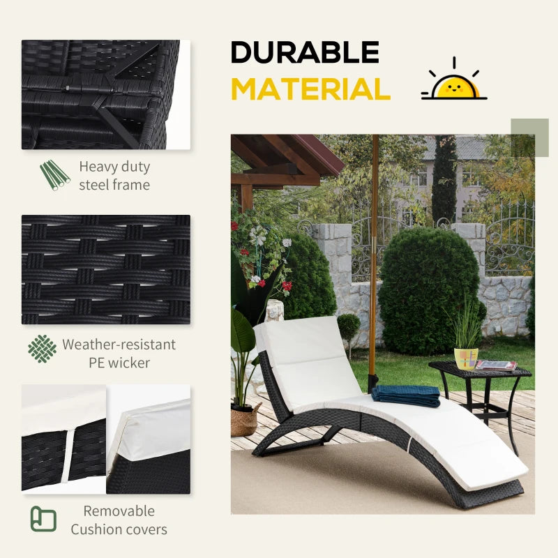 Black Foldable Rattan Sun Lounger with Cushion