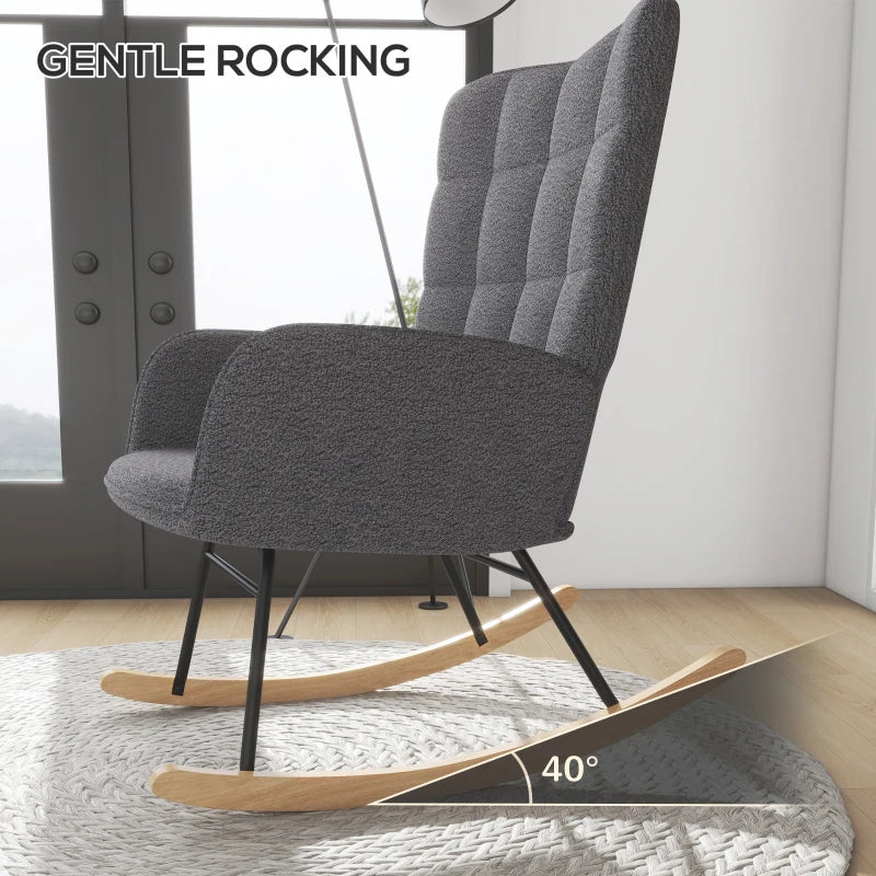 Berber Fleece Nursery Glider Rocker for Nursing, Wingback Rocking Chair in Dark Grey for Living Room