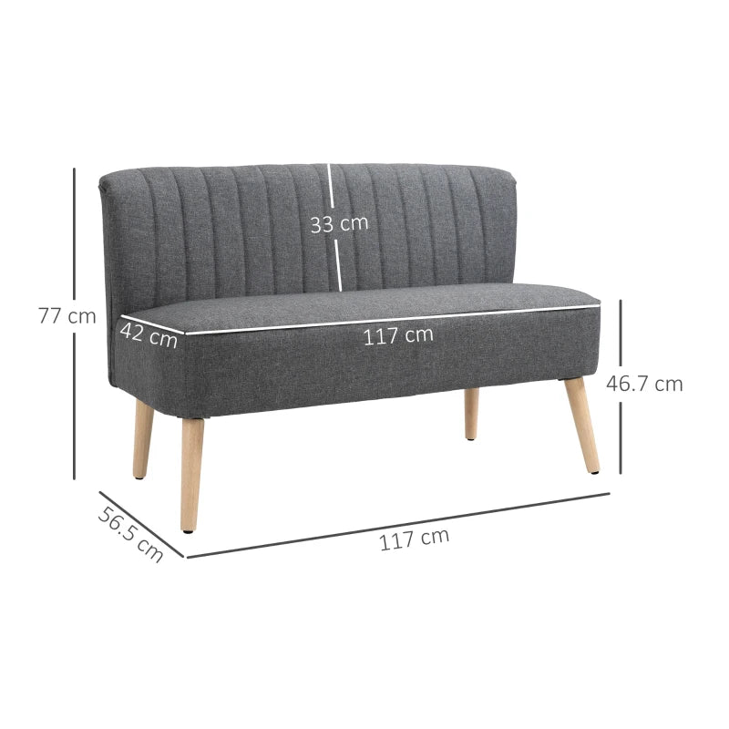 Compact Grey Loveseat Sofa with Padded Linen and Wooden Legs for Modern Living Spaces