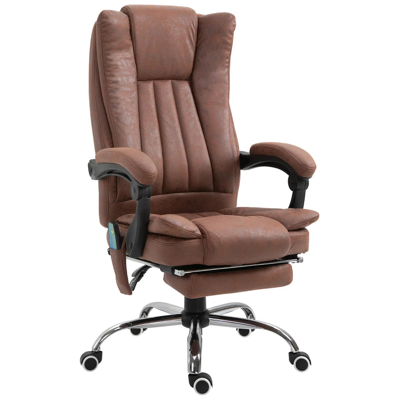Vinsetto Brown Office Chair with Massage & Heat, Reclining Microfibre Desk Chair with Footrest, Adjustable Height & Swivel Wheels