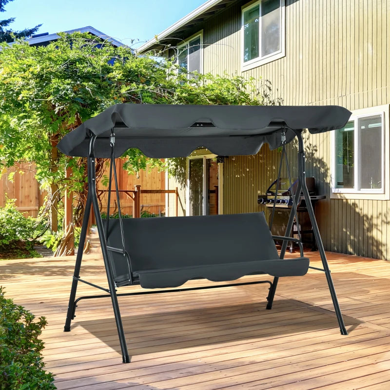 Dark Grey 3-Seater Hammock Swing Chair with Adjustable Canopy - Outdoor Patio Furniture