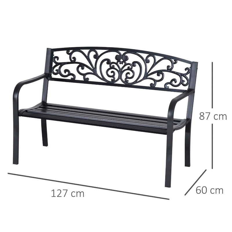 Black Steel 2-Seater Garden Bench